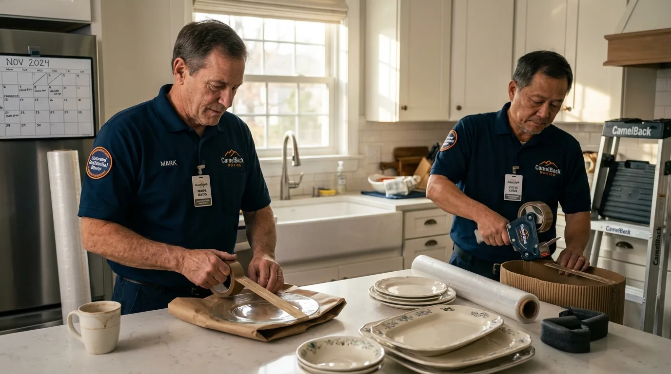 Professional crew packing kitchen dishware in Ray City, GA
